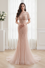 Round Sleeveless Fully Beaded Mermaid Formal Prom Dress 