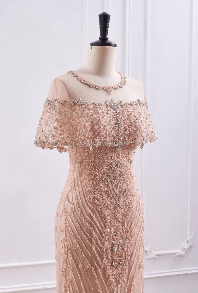 Round Sleeveless Fully Beaded Mermaid Formal Prom Dress 