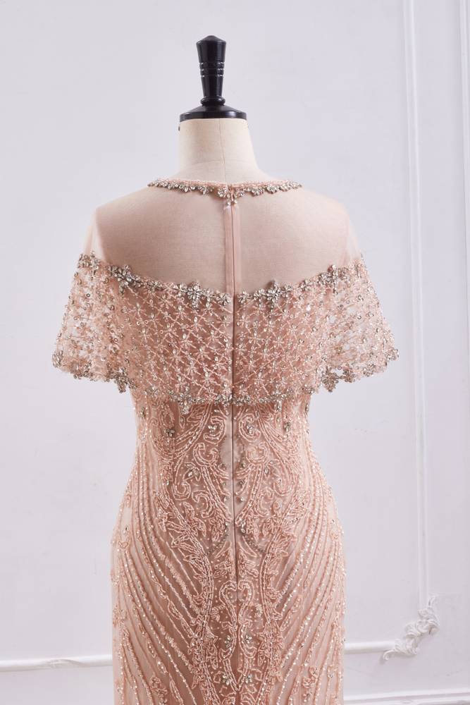 Round Sleeveless Fully Beaded Mermaid Formal Prom Dress 