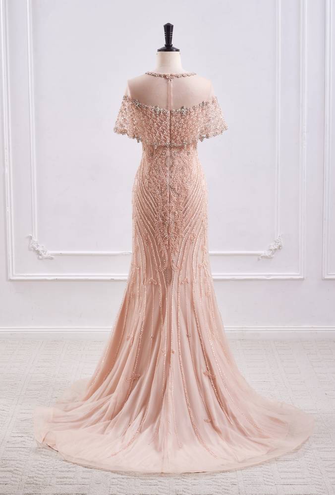 Round Sleeveless Fully Beaded Mermaid Formal Prom Dress 