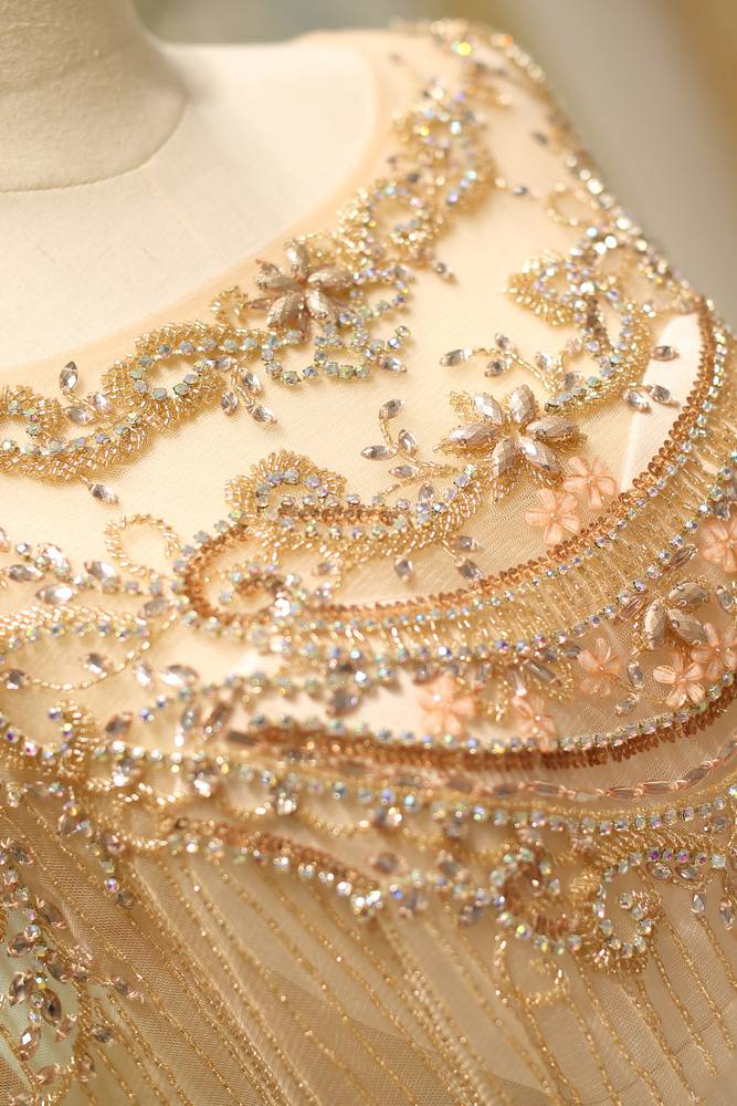 Satin Mermaid Scoop Sheer Beaded Cape Long Prom Dress 