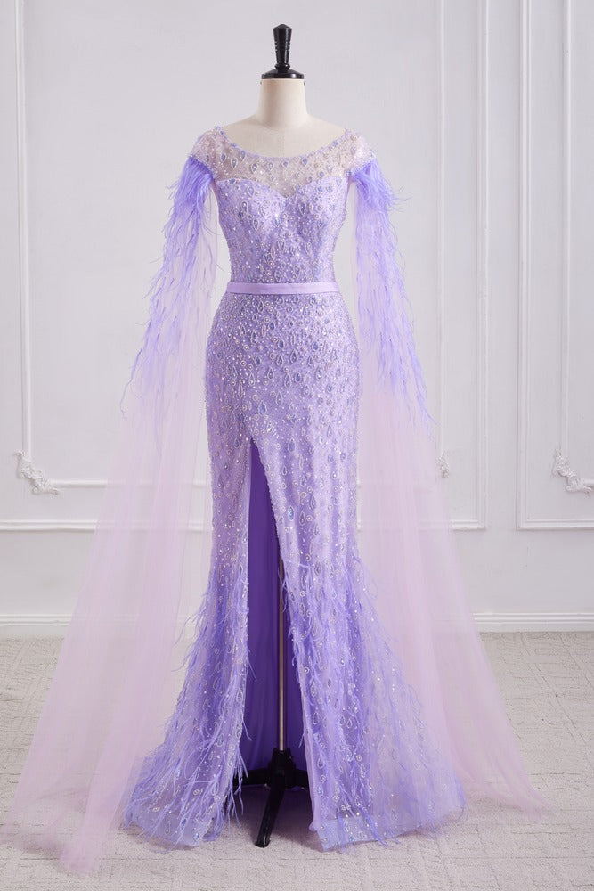 Scoop Empire Mermaid Beaded Party Prom Dress With Side Slit 