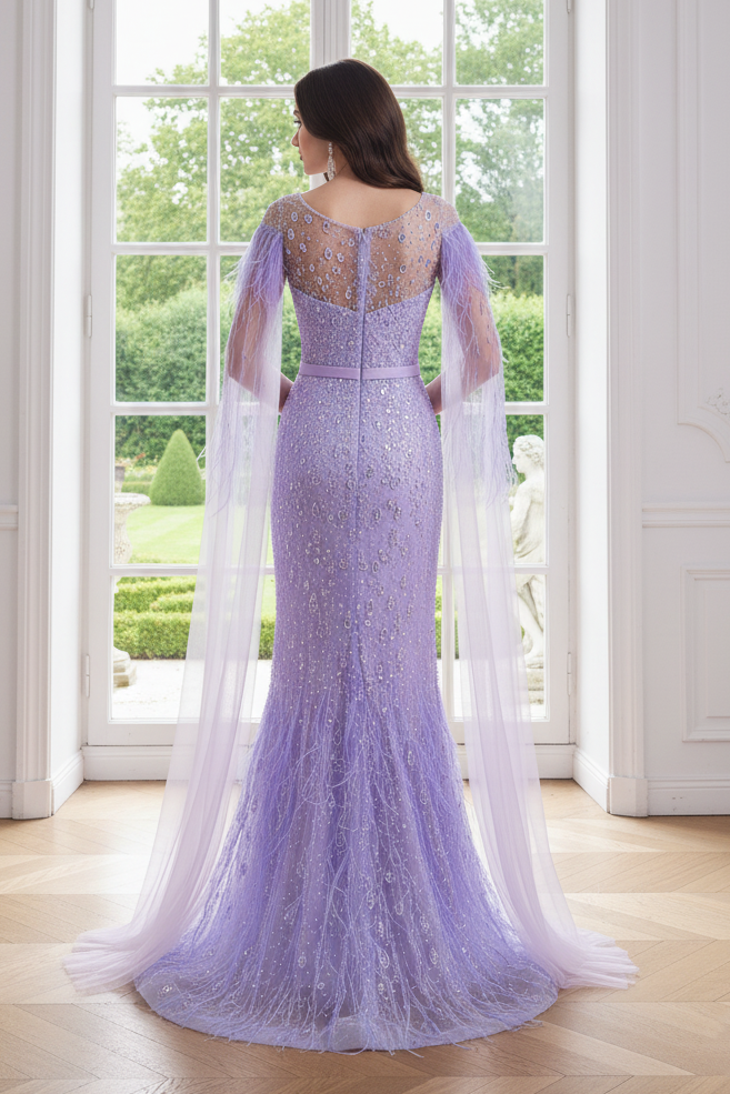 Scoop Empire Mermaid Beaded Party Prom Dress With Side Slit 