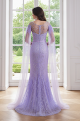 Scoop Empire Mermaid Beaded Party Prom Dress With Side Slit 