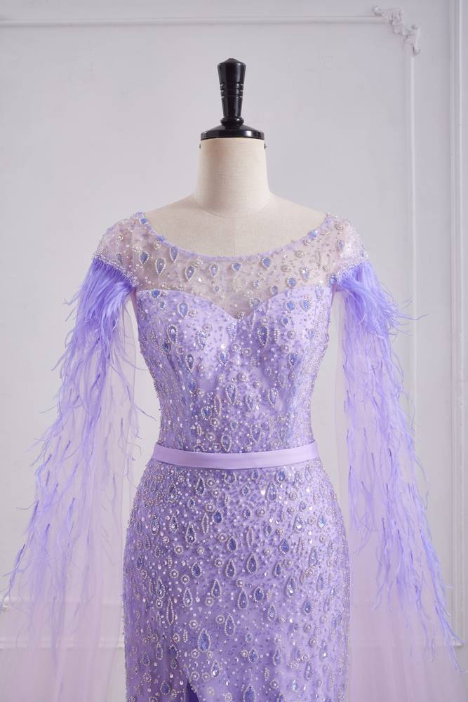 Scoop Empire Mermaid Beaded Party Prom Dress With Side Slit 