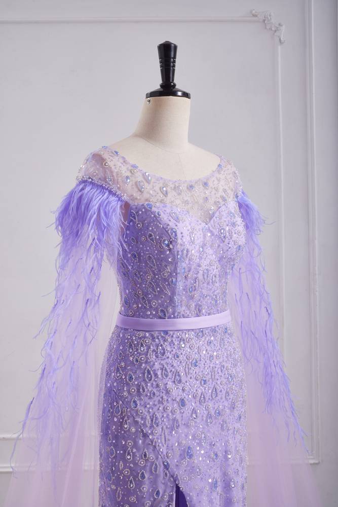 Scoop Empire Mermaid Beaded Party Prom Dress With Side Slit 