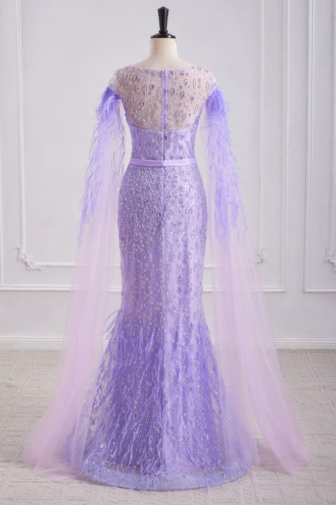 Scoop Empire Mermaid Beaded Party Prom Dress With Side Slit 