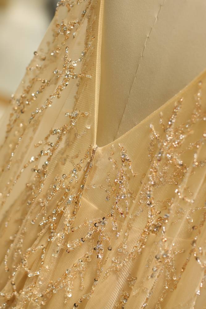 Scoop Long Sleeves Backless A-Line Beaded Sheer Prom Gown