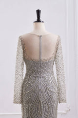 High Neck Long Sleeves Fully Beaded Mermaid Party Prom Dress