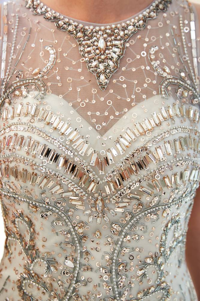 Sparkly Beaded Empire Round Sleeveless Mermaid Prom Dress