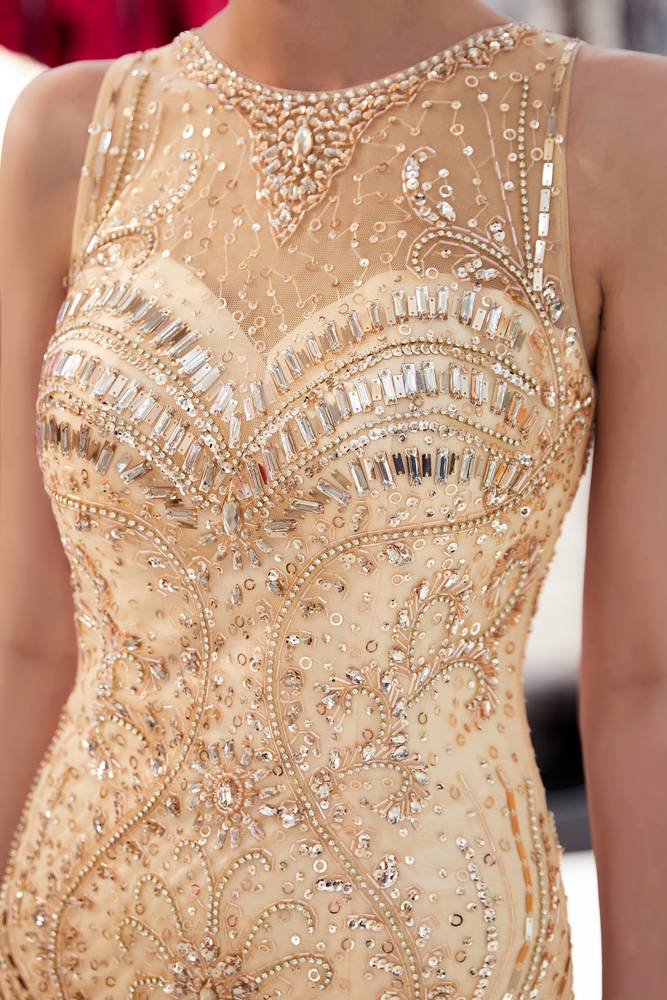 Sparkly Beaded Empire Round Sleeveless Mermaid Prom Dress