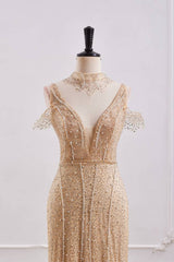 Sparkly High Neck Open Back Mermaid Beaded Party Prom Dress