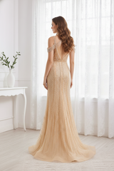 Sparkly High Neck Open Back Mermaid Beaded Party Prom Dress