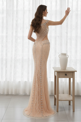 Sparkly Jewels Decoration High Neck Illusion Empire Formal Prom Gown