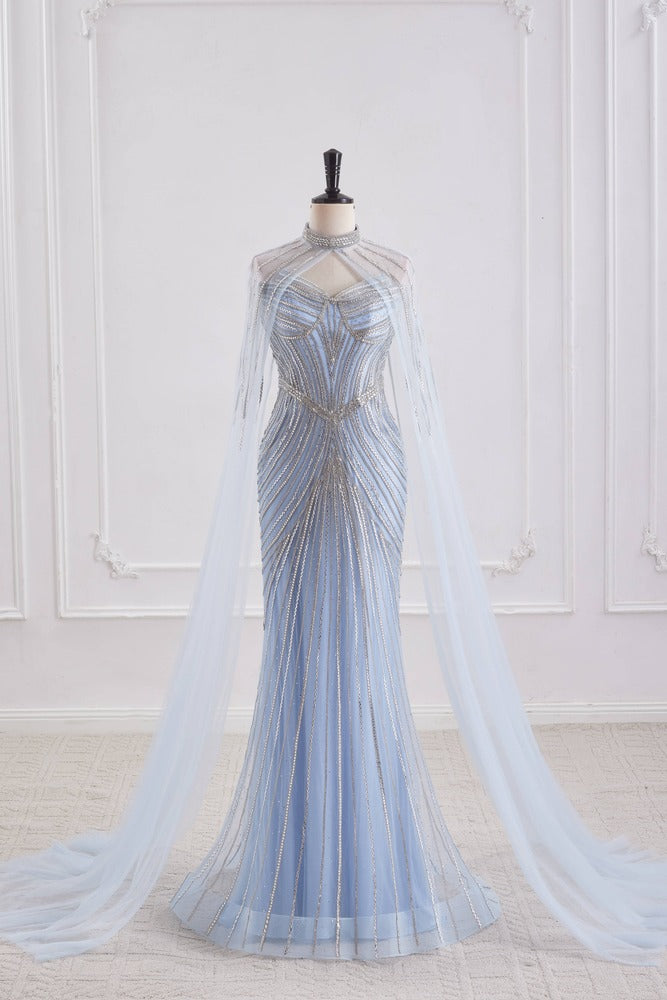 Sparkly Mermaid Empire Long Party Prom Dress With Detachable Shawl 