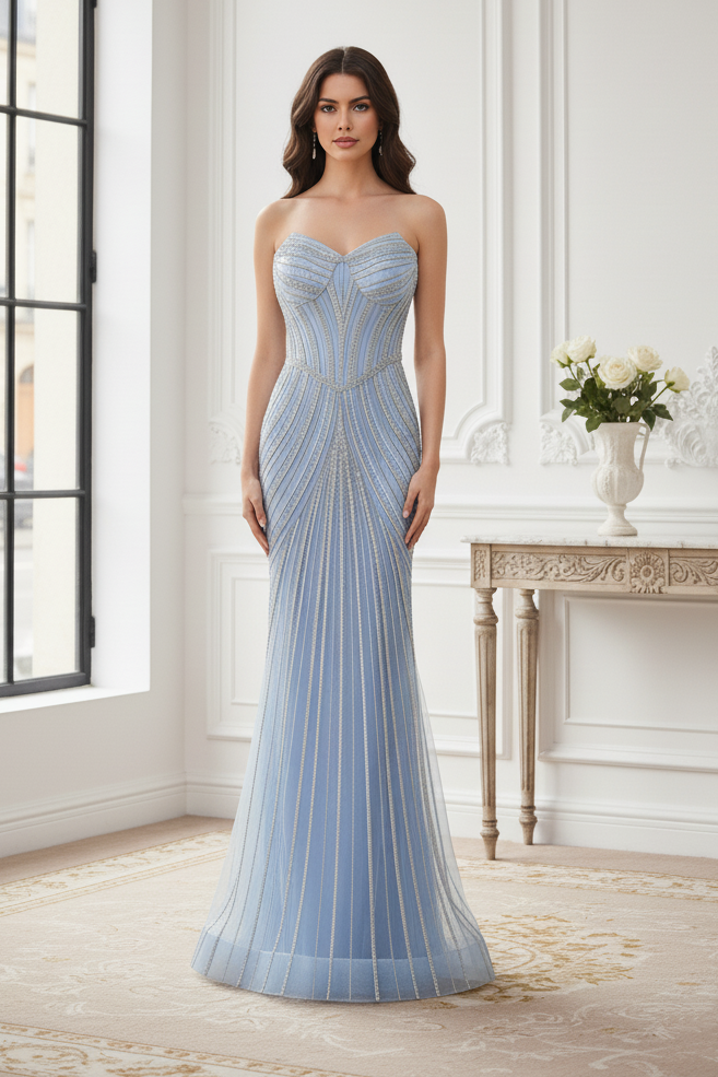 Sparkly Mermaid Empire Long Party Prom Dress With Detachable Shawl 