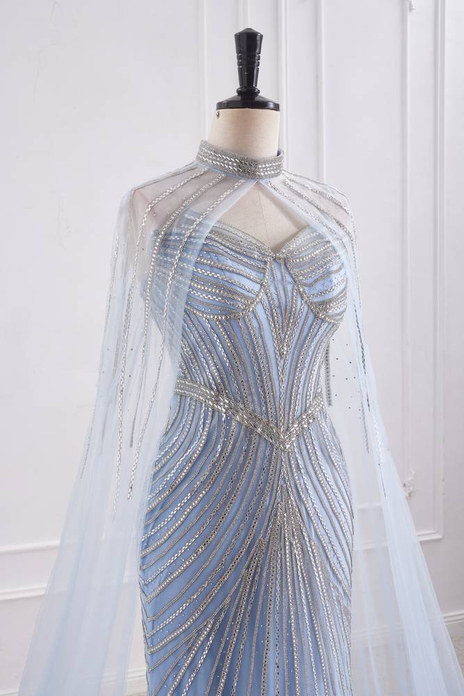 Sparkly Mermaid Empire Long Party Prom Dress With Detachable Shawl 