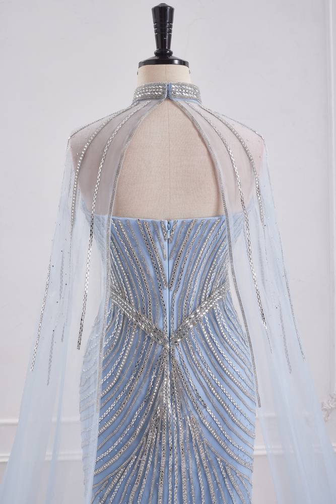 Sparkly Mermaid Empire Long Party Prom Dress With Detachable Shawl 