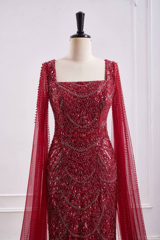 Square Mermaid Floor Length Beaded Fringe Party Prom Dress With Bolero