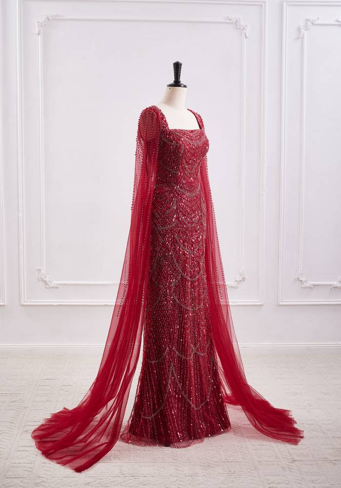 Square Mermaid Floor Length Beaded Fringe Party Prom Dress With Bolero