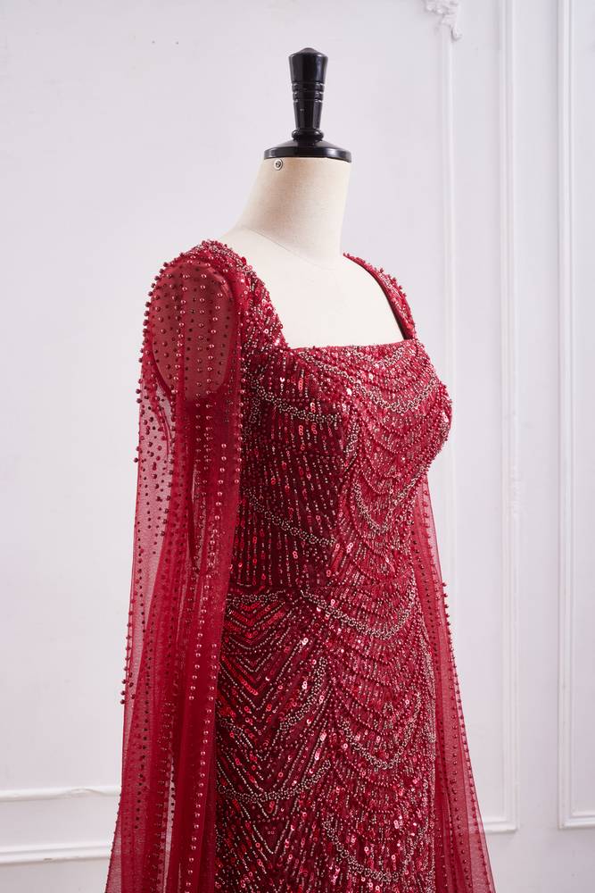 Square Mermaid Floor Length Beaded Fringe Party Prom Dress With Bolero