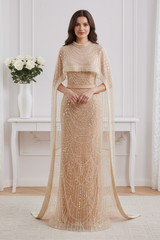 Square Trumpet Empire Beaded Prom Dress With Detachable Long Bolero