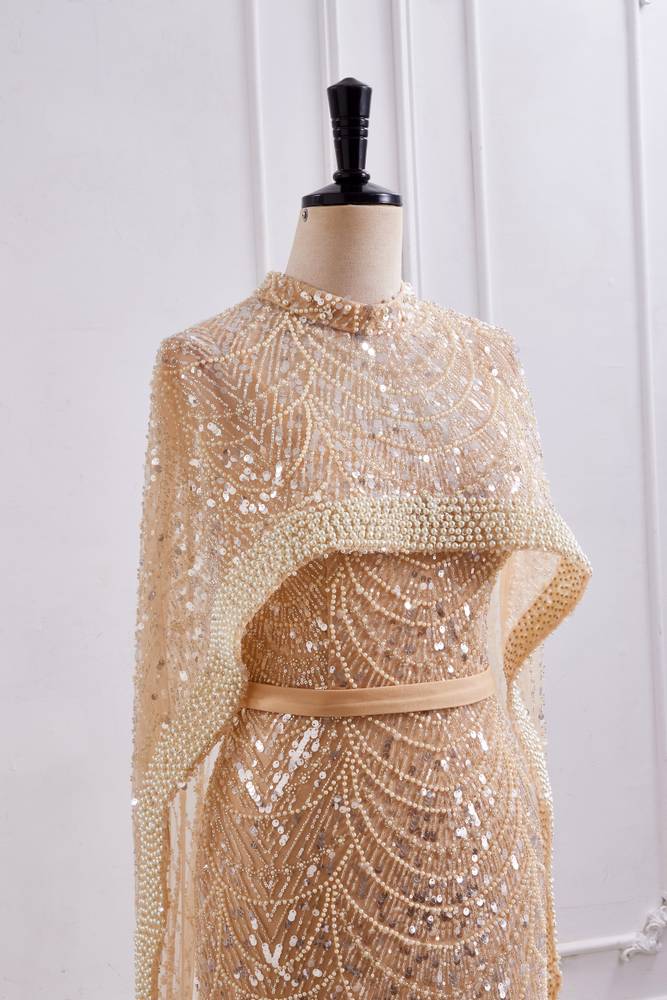 Square Trumpet Empire Beaded Prom Dress With Detachable Long Bolero