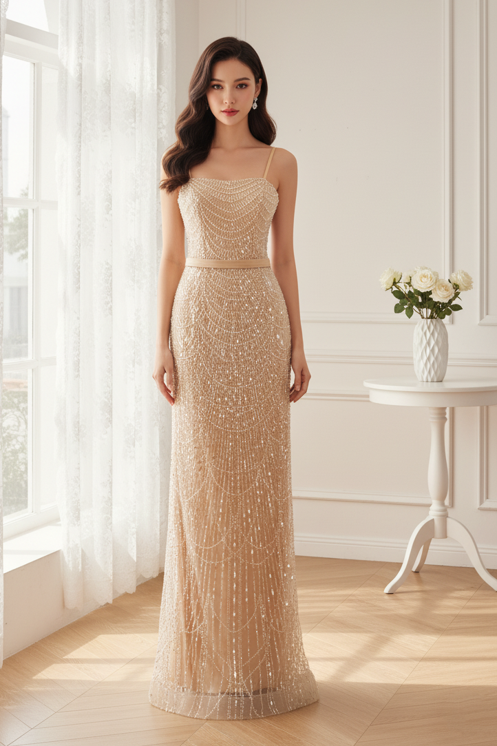 Square Trumpet Empire Beaded Prom Dress With Detachable Long Bolero