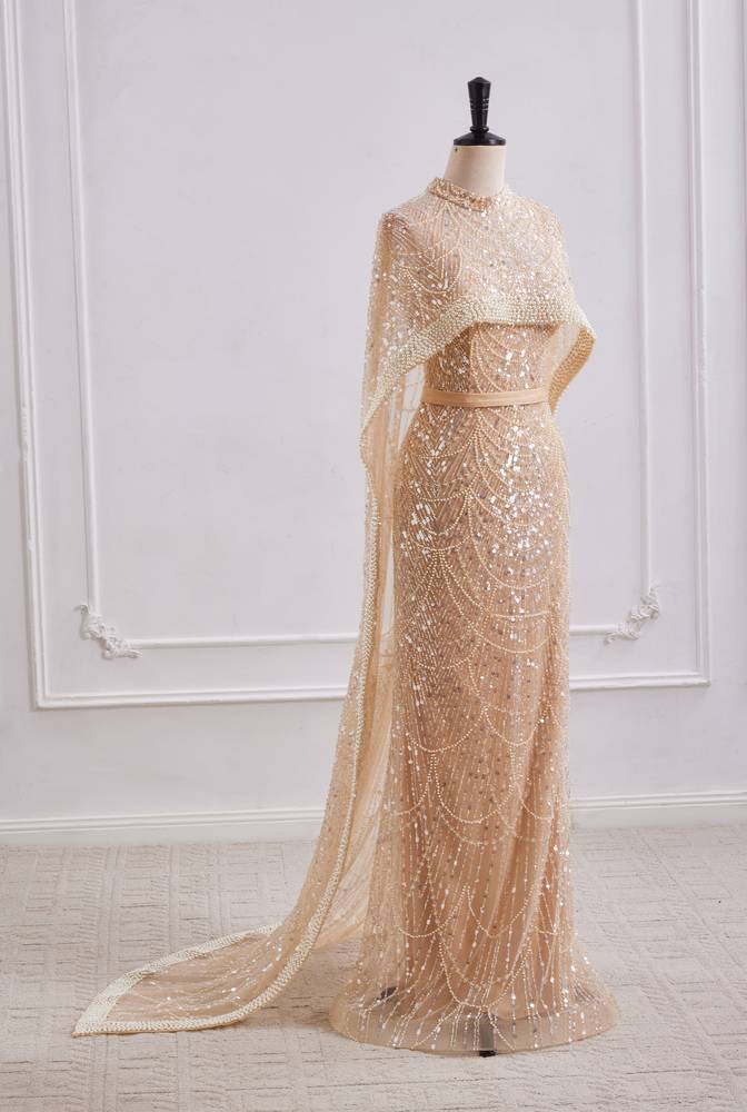 Square Trumpet Empire Beaded Prom Dress With Detachable Long Bolero