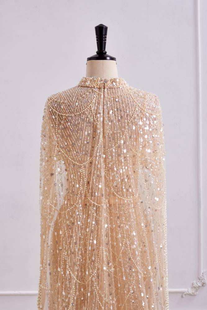 Square Trumpet Empire Beaded Prom Dress With Detachable Long Bolero