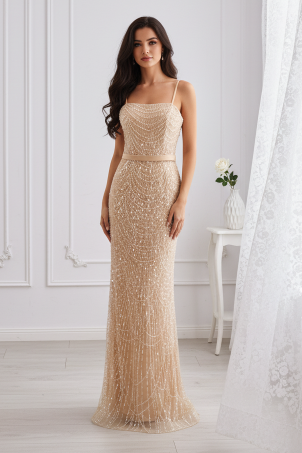 Square Trumpet Empire Beaded Prom Dress With Detachable Long Bolero