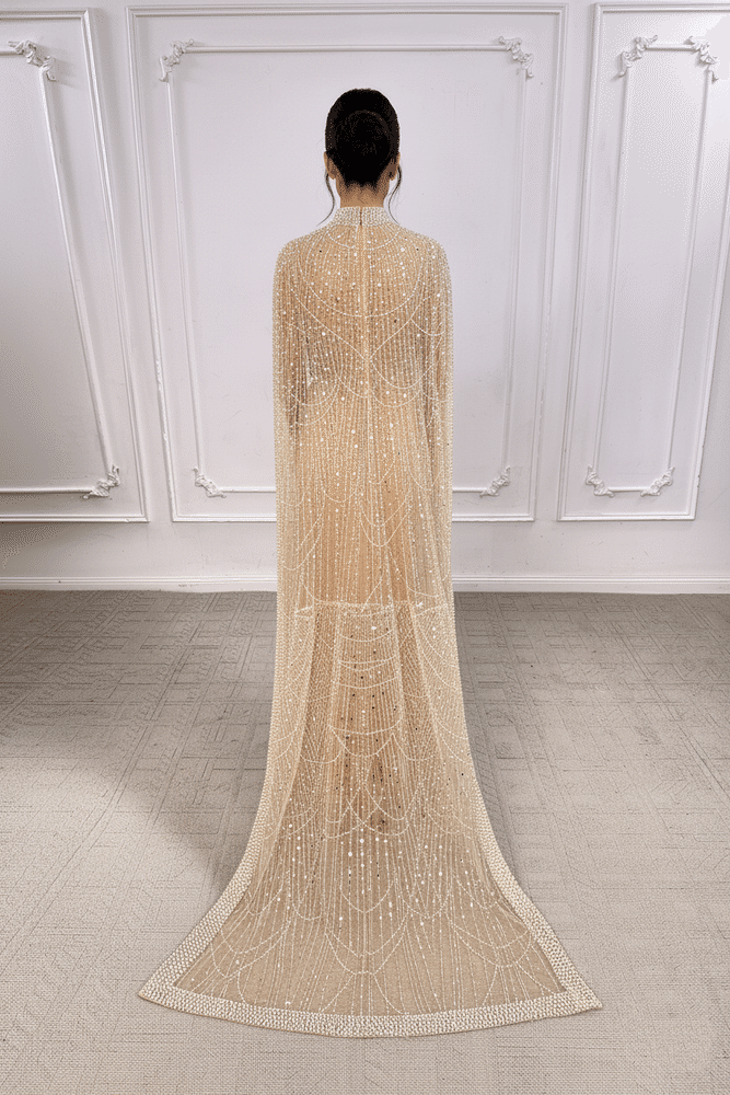 Square Trumpet Empire Beaded Prom Dress With Detachable Long Bolero