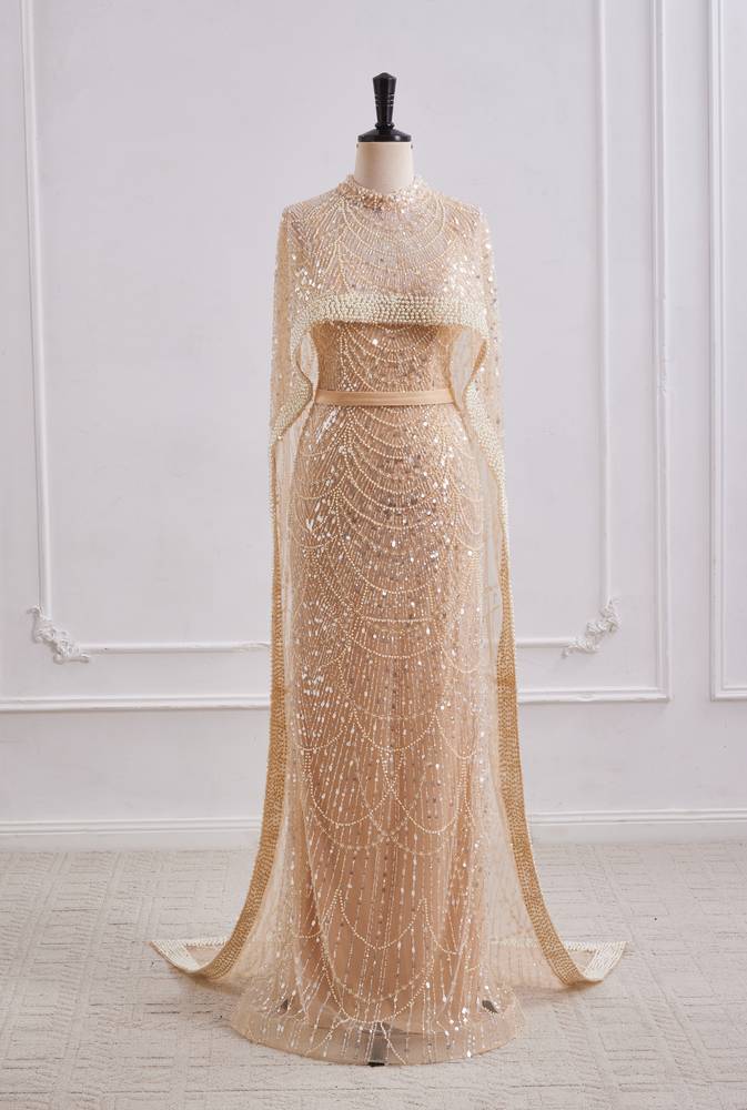 Square Trumpet Empire Beaded Prom Dress With Detachable Long Bolero