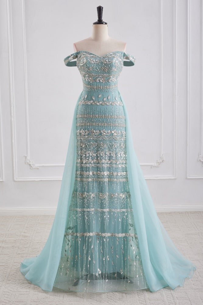 Sweetheart Off-Shoulder Beaded Mermaid Party Prom Dress With Train