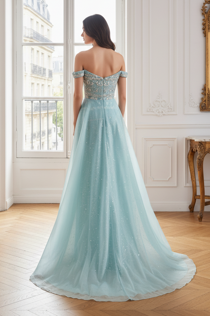 Sweetheart Off-Shoulder Beaded Mermaid Party Prom Dress With Train