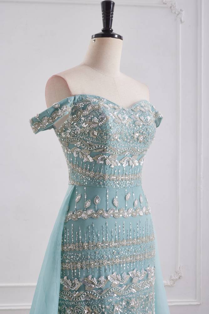 Sweetheart Off-Shoulder Beaded Mermaid Party Prom Dress With Train