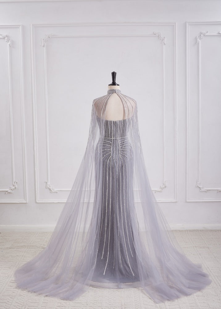 Sweetheart Tulle Beaded Empire Party Prom Dress With Detachable Shawl