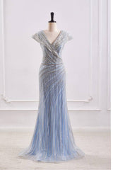 V-Neck Empire Sleeveless Sparkly Beaded Prom Party Dress