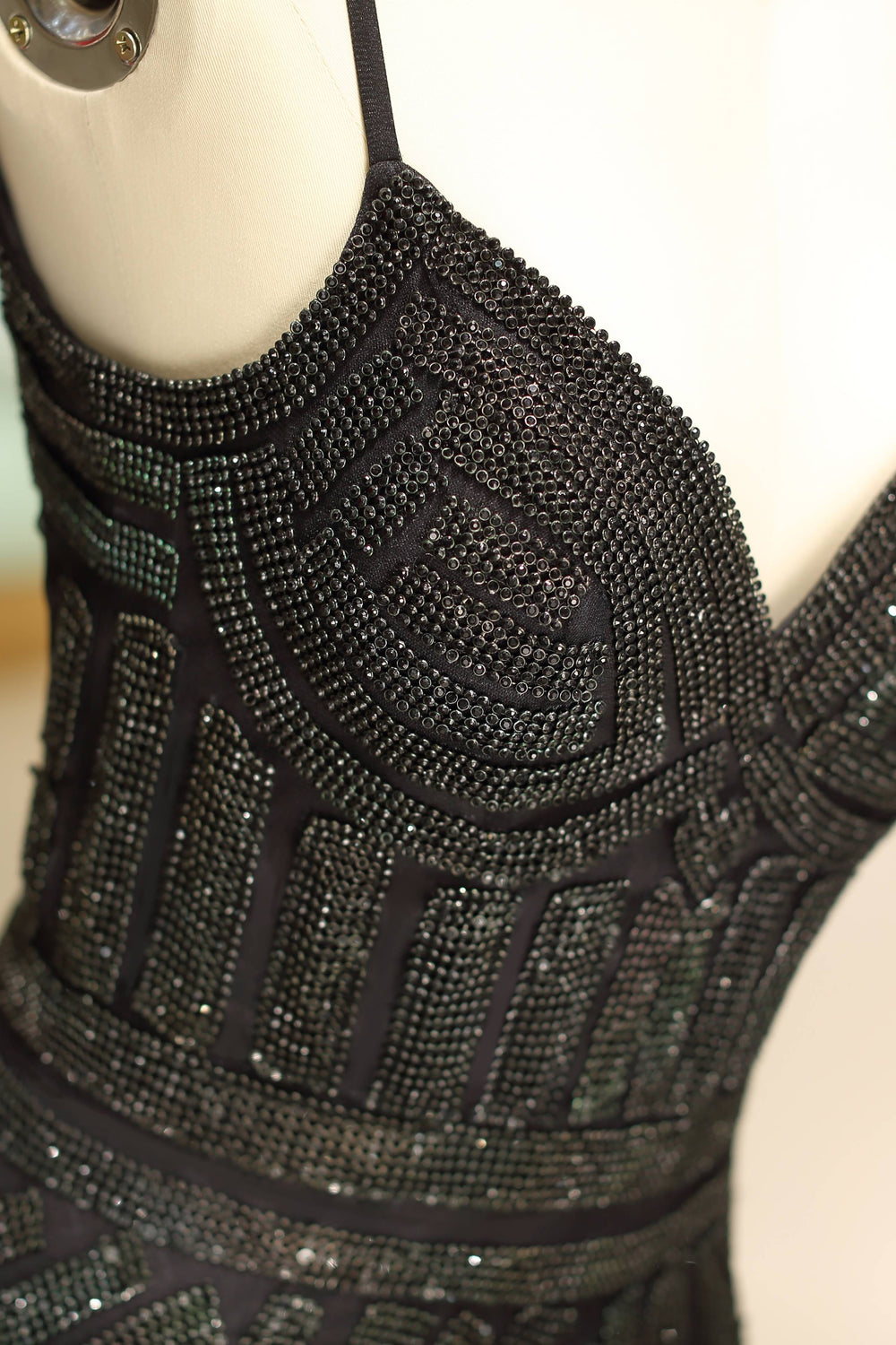 V-Neck Spaghetti Straps Beaded Appliques Sparkly Mermaid Party Prom Dress 