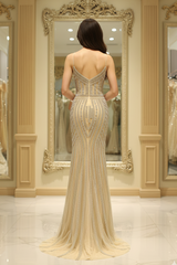 V-Neck Spaghetti Straps Beaded Appliques Sparkly Mermaid Party Prom Dress 