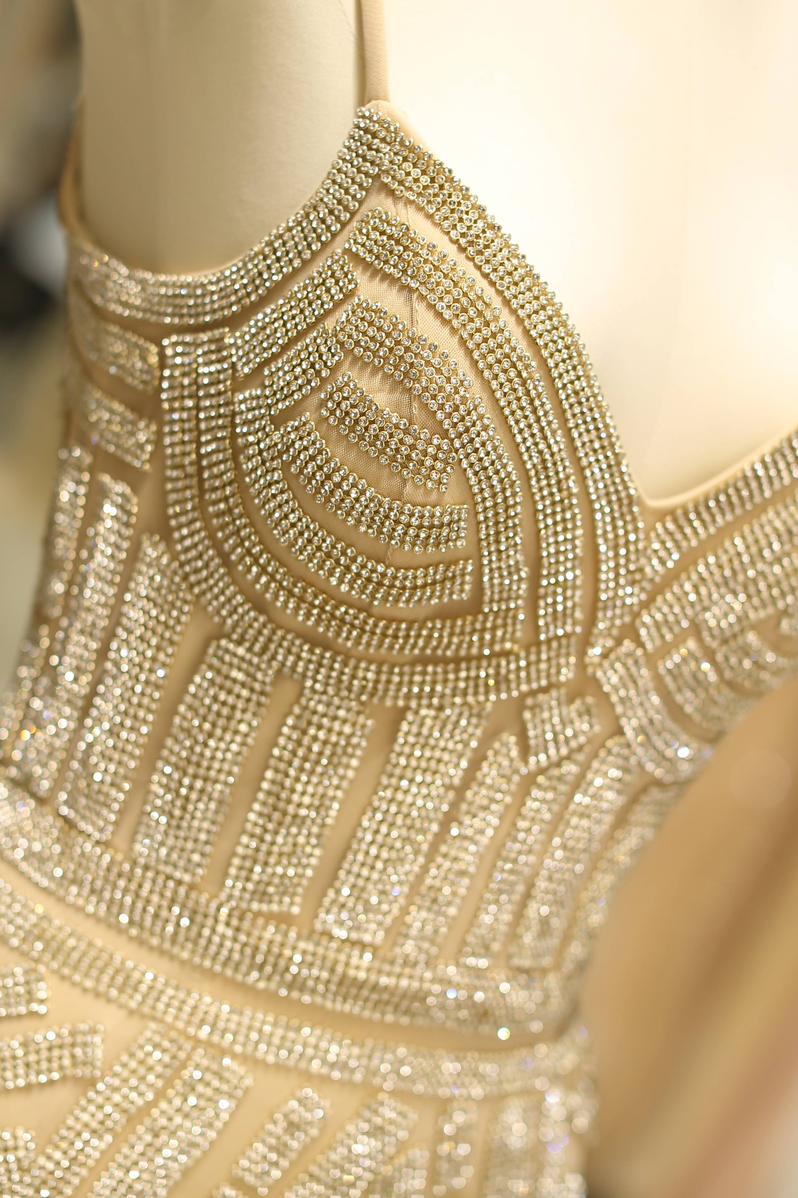 V-Neck Spaghetti Straps Beaded Appliques Sparkly Mermaid Party Prom Dress 