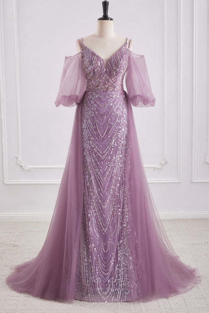 V-Neck Spaghetti Straps Mermaid Party Prom Dress With Train