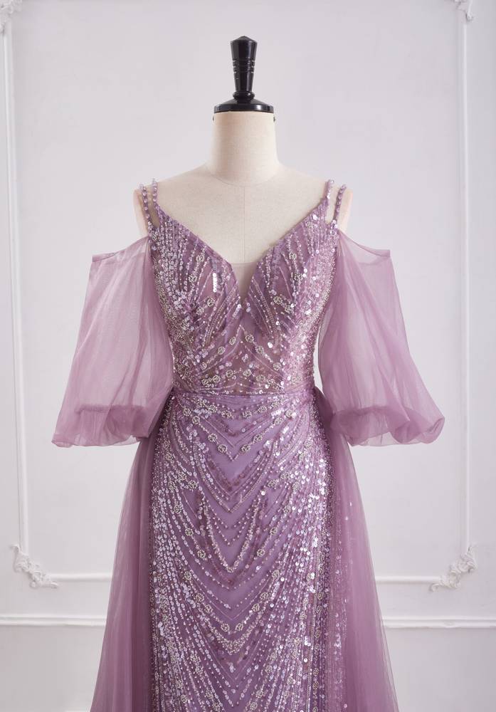 V-Neck Spaghetti Straps Mermaid Party Prom Dress With Train