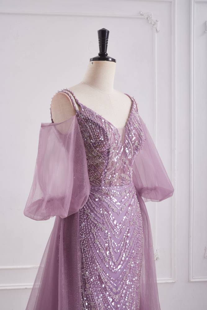 V-Neck Spaghetti Straps Mermaid Party Prom Dress With Train