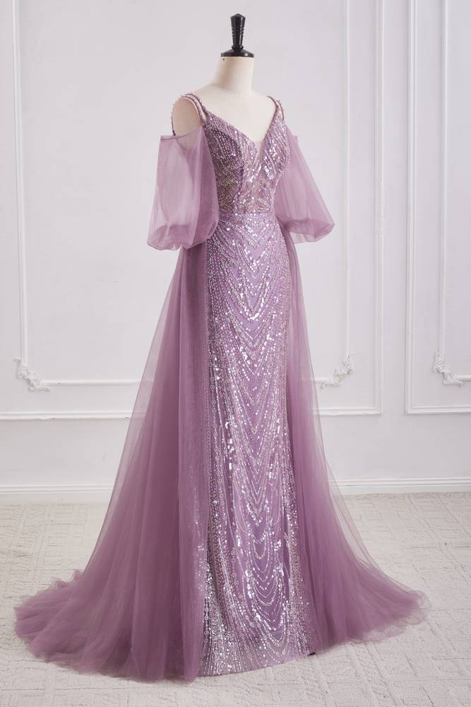 V-Neck Spaghetti Straps Mermaid Party Prom Dress With Train